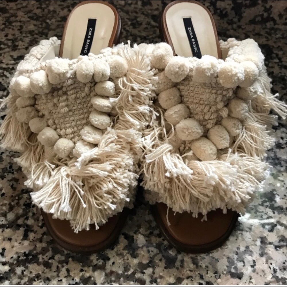 Zara High Heeled Pompom Sandals. Size EU 38